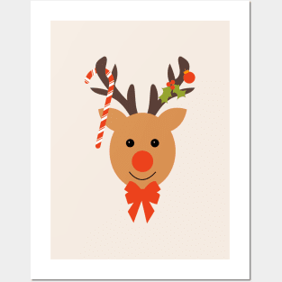 Christmas Reindeer, Holly and Ornaments Posters and Art